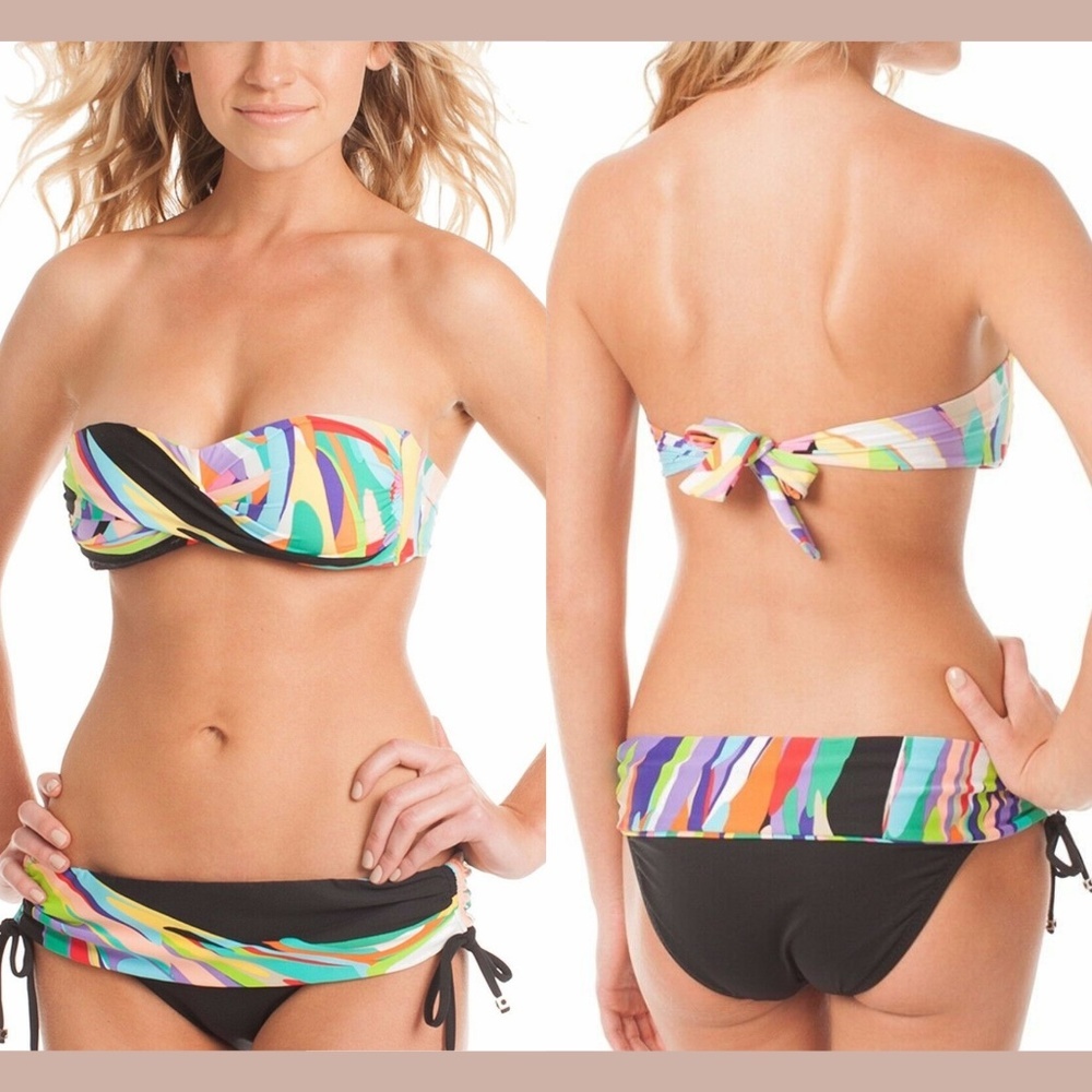 2PC Trina Turk Prisma Twist Bandeau Top‎ + Sash Bikini Bottom [SZ 6 ]